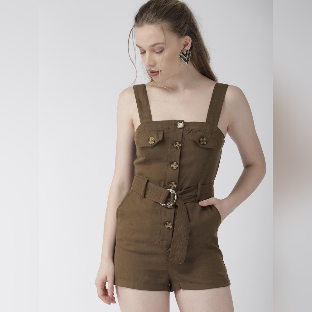 FOREVER 21 Brown Button up Romper with Belt